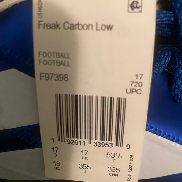 Adidas Freak Carbon Low Football Cleats White/Royal Blue F97398 Mens 18 NEW - Picture 9 of 9